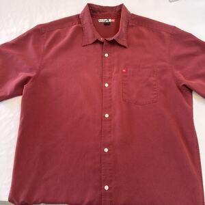 Quiksilver Mens Button Shirt Burgundy Short Sleeve Collar Size L